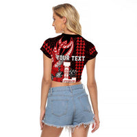 Personalized Hawaii Lahainaluna High School Raglan Cropped T Shirt Tribal Tattoo With Hibiscus Flowers LT05 - Polynesian Pride