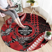 Hawaii Lahainaluna High School Round Carpet Tribal Tattoo With Hibiscus Flowers