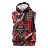 Personalized Hawaii Lahainaluna High School Sleeveless Hoodie Tribal Tattoo With Hibiscus Flowers LT05 Red - Polynesian Pride