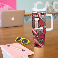 Personalized Hawaii Lahainaluna High School Tumbler With Handle Tribal Tattoo With Hibiscus Flowers