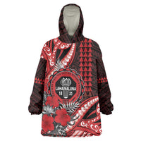 Personalized Hawaii Lahainaluna High School Wearable Blanket Hoodie Tribal Tattoo With Hibiscus Flowers LT05 One Size Red - Polynesian Pride