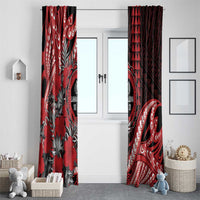 Hawaii Lahainaluna High School Window Curtain Tribal Tattoo With Hibiscus Flowers