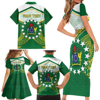 Personalised Cook Islands Ra o te Ui Ariki Family Matching Short Sleeve Bodycon Dress and Hawaiian Shirt Polynesian Pattern LT05 - Polynesian Pride