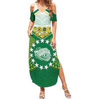 Personalised Cook Islands Ra o te Ui Ariki Family Matching Summer Maxi Dress and Hawaiian Shirt Polynesian Pattern LT05 Mom's Dress Green - Polynesian Pride