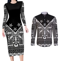 Black Philippines Sun Star Couples Matching Long Sleeve Bodycon Dress and Long Sleeve Button Shirt Igorot Tribal Inspiration LT05 Black - Polynesian Pride