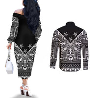 Black Philippines Sun Star Couples Matching Off The Shoulder Long Sleeve Dress and Long Sleeve Button Shirt Igorot Tribal Inspiration LT05 - Polynesian Pride