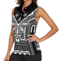 Black Philippines Sun Star Women Sleeveless Polo Shirt Igorot Tribal Inspiration