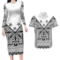 White Philippines Sun Star Couples Matching Long Sleeve Bodycon Dress and Hawaiian Shirt Igorot Tribal Inspiration LT05 White - Polynesian Pride