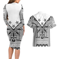 White Philippines Sun Star Couples Matching Long Sleeve Bodycon Dress and Hawaiian Shirt Igorot Tribal Inspiration LT05 - Polynesian Pride