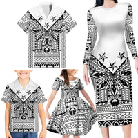 White Philippines Sun Star Family Matching Long Sleeve Bodycon Dress and Hawaiian Shirt Igorot Tribal Inspiration LT05 - Polynesian Pride