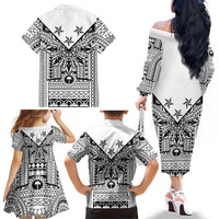 White Philippines Sun Star Family Matching Off The Shoulder Long Sleeve Dress and Hawaiian Shirt Igorot Tribal Inspiration LT05 - Polynesian Pride