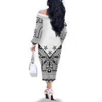 White Philippines Sun Star Family Matching Off The Shoulder Long Sleeve Dress and Hawaiian Shirt Igorot Tribal Inspiration LT05 - Polynesian Pride