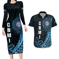 Personalized Northern Mariana Islands 78th Liberation Day Couples Matching Long Sleeve Bodycon Dress and Hawaiian Shirt LT05 Blue - Polynesian Pride