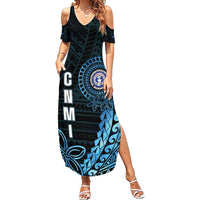 Personalized Northern Mariana Islands 78th Liberation Day Family Matching Summer Maxi Dress and Hawaiian Shirt LT05 Mom's Dress Blue - Polynesian Pride