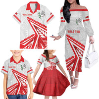 Custom Tonga Rugby 2024 Pacific Family Matching Off The Shoulder Long Sleeve Dress and Hawaiian Shirt Go Ikale Tahi LT05 - Polynesian Pride