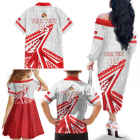 Custom Tonga Rugby 2024 Pacific Family Matching Off The Shoulder Long Sleeve Dress and Hawaiian Shirt Go Ikale Tahi LT05 - Polynesian Pride