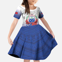 Custom Samoa Rugby 2024 Pacific Family Matching Long Sleeve Bodycon Dress and Hawaiian Shirt Go Manu Samoa LT05 Daughter's Dress Blue - Polynesian Pride