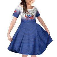 Custom Samoa Rugby 2024 Pacific Family Matching Short Sleeve Bodycon Dress and Hawaiian Shirt Go Manu Samoa LT05 Daughter's Dress Blue - Polynesian Pride