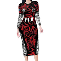 Custom Flying Fijians Rugby 2024 Pacific Family Matching Long Sleeve Bodycon Dress and Hawaiian Shirt Go Fiji LT05 Mom's Dress Black - Polynesian Pride