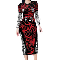 Custom Flying Fijians Rugby 2024 Pacific Long Sleeve Bodycon Dress Go Fiji LT05 Long Dress Black - Polynesian Pride