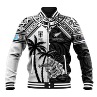 Custom New Zealand And Fiji Rugby 2024 Baseball Jacket Maori Kiwi With Fijian Palm Tree LT05 Unisex Black - Polynesian Pride