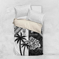 New Zealand And Fiji Rugby 2024 Bedding Set Maori Kiwi With Fijian Palm Tree LT05 US Twin 172cm x 218cm Black - Polynesian Pride