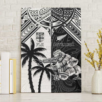 New Zealand And Fiji Rugby 2024 Canvas Wall Art Maori Kiwi With Fijian Palm Tree LT05 Without Frame Black - Polynesian Pride