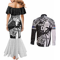 Custom New Zealand And Fiji Rugby 2024 Couples Matching Mermaid Dress and Long Sleeve Button Shirt Maori Kiwi With Fijian Palm Tree LT05 - Polynesian Pride