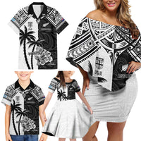 Custom New Zealand And Fiji Rugby 2024 Family Matching Off Shoulder Short Dress and Hawaiian Shirt Maori Kiwi With Fijian Palm Tree LT05 - Polynesian Pride