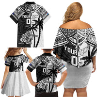 Custom New Zealand And Fiji Rugby 2024 Family Matching Off Shoulder Short Dress and Hawaiian Shirt Maori Kiwi With Fijian Palm Tree LT05 - Polynesian Pride