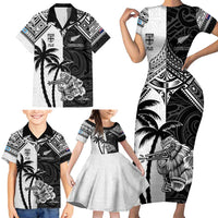 Custom New Zealand And Fiji Rugby 2024 Family Matching Short Sleeve Bodycon Dress and Hawaiian Shirt Maori Kiwi With Fijian Palm Tree LT05 - Polynesian Pride