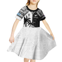 Custom New Zealand And Fiji Rugby 2024 Kid Short Sleeve Dress Maori Kiwi With Fijian Palm Tree LT05 - Polynesian Pride