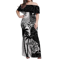 Custom New Zealand And Fiji Rugby 2024 Off Shoulder Maxi Dress Maori Kiwi With Fijian Palm Tree LT05 Women Black - Polynesian Pride