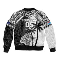 Custom New Zealand And Fiji Rugby 2024 Sleeve Zip Bomber Jacket Maori Kiwi With Fijian Palm Tree LT05 - Polynesian Pride