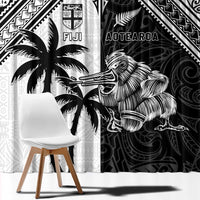New Zealand And Fiji Rugby 2024 Window Curtain Maori Kiwi With Fijian Palm Tree LT05 - Polynesian Pride