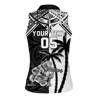 Custom New Zealand And Fiji Rugby 2024 Women Sleeveless Polo Shirt Maori Kiwi With Fijian Palm Tree LT05 - Polynesian Pride