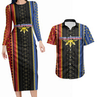 Personalised Philippines Filipinos Couples Matching Long Sleeve Bodycon Dress and Hawaiian Shirt Igorot Tribal Inspiration Pattern Style LT05 Black - Polynesian Pride