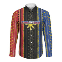 Personalised Philippines Filipinos Long Sleeve Button Shirt Igorot Tribal Inspiration Pattern Style LT05 Unisex Black - Polynesian Pride