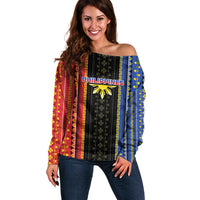 Personalised Philippines Filipinos Off Shoulder Sweater Igorot Tribal Inspiration Pattern Style LT05 Women Black - Polynesian Pride