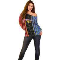 Personalised Philippines Filipinos Off Shoulder Sweater Igorot Tribal Inspiration Pattern Style LT05 - Polynesian Pride