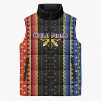 Personalised Philippines Filipinos Sleeveless Puffer Jacket Igorot Tribal Inspiration Pattern Style LT05 Unisex Black - Polynesian Pride
