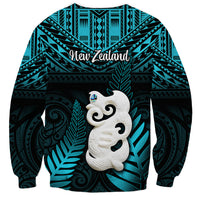 New Zealand Sweatshirt Manaia Maori Pattern With Turquoise Fern LT05 - Polynesian Pride
