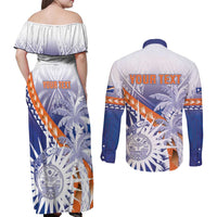Personalised Marshall Islands Manit Day Couples Matching Off Shoulder Maxi Dress and Long Sleeve Button Shirt Polynesian Tribal Tattoo Tropical Style LT05 - Polynesian Pride