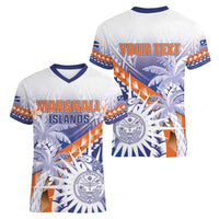 Personalised Marshall Islands Manit Day Women V-Neck T-Shirt Polynesian Tribal Tattoo Tropical Style LT05 - Polynesian Pride