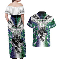 Custom New Zealand Warrior Couples Matching Off Shoulder Maxi Dress and Hawaiian Shirt Maori Tribal Pattern LT05 - Polynesian Pride