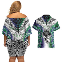 Custom New Zealand Warrior Couples Matching Off Shoulder Short Dress and Hawaiian Shirt Maori Tribal Pattern LT05 - Polynesian Pride
