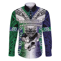 Custom New Zealand Warrior Family Matching Off Shoulder Maxi Dress and Hawaiian Shirt Maori Tribal Pattern LT05 Dad's Shirt - Long Sleeve Green - Polynesian Pride