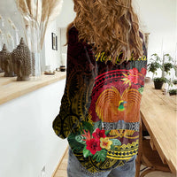 Papua New Guinea Women Casual Shirt Coat Of Arms Tropical Flowers Polynesian Pattern LT05 - Polynesian Pride