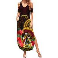 Personalized Papua New Guinea Family Matching Summer Maxi Dress and Hawaiian Shirt Coat Of Arms Tropical Flowers Polynesian Pattern LT05 Mom's Dress Yellow - Polynesian Pride