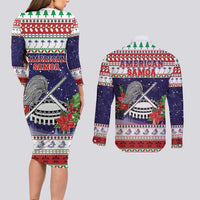 American Samoa Christmas Couples Matching Long Sleeve Bodycon Dress and Long Sleeve Button Shirt Poinsettia La Maunia Le Kilisimasi LT05 - Polynesian Pride